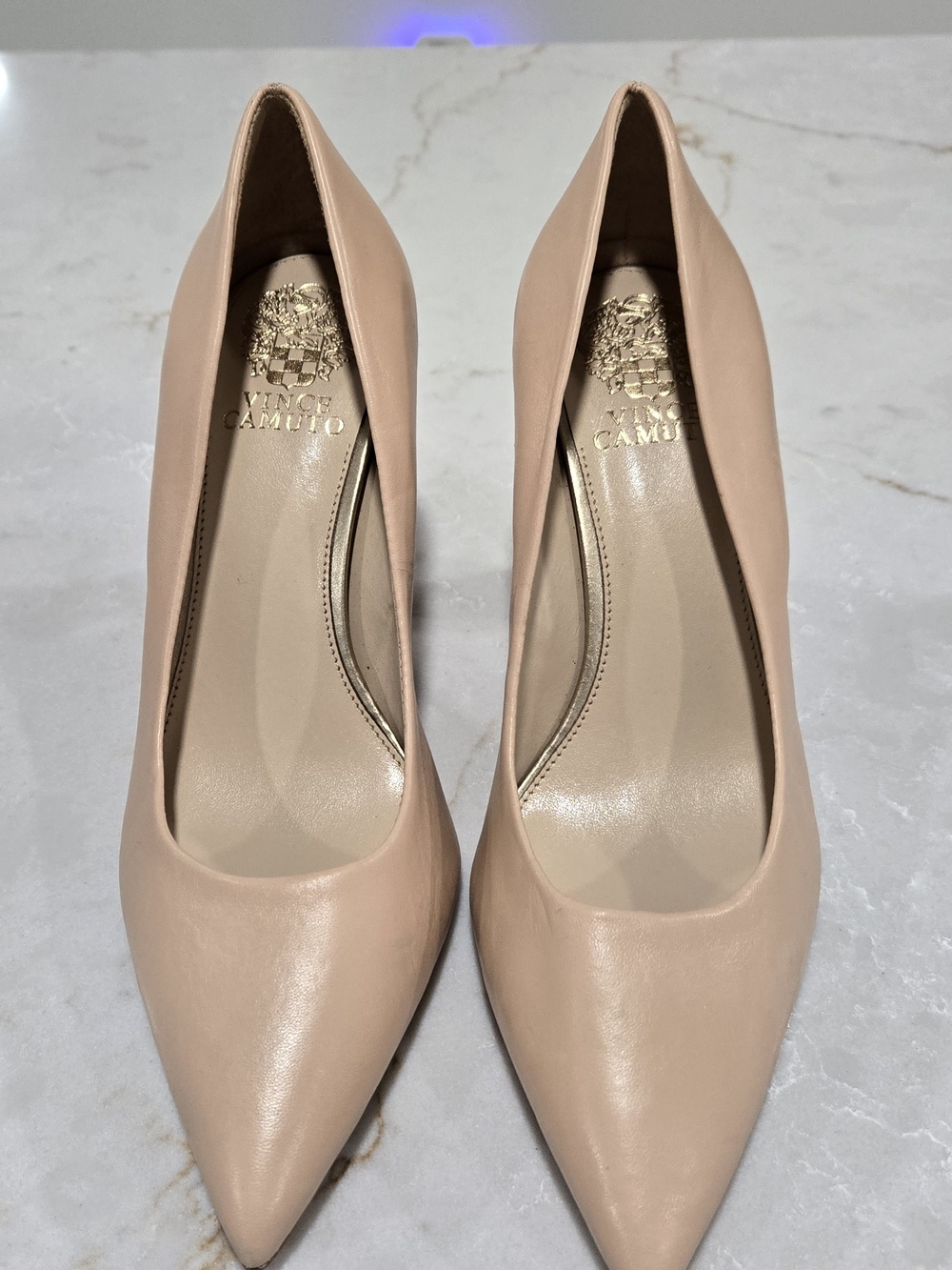 Vince Camuto Nude Pointed-Toe Leather Pumps